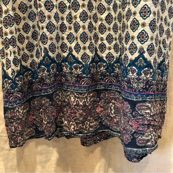 Crescent maxi dress deep v neck aqua paisley print border tassel drawstring M - Picture 12 of 14